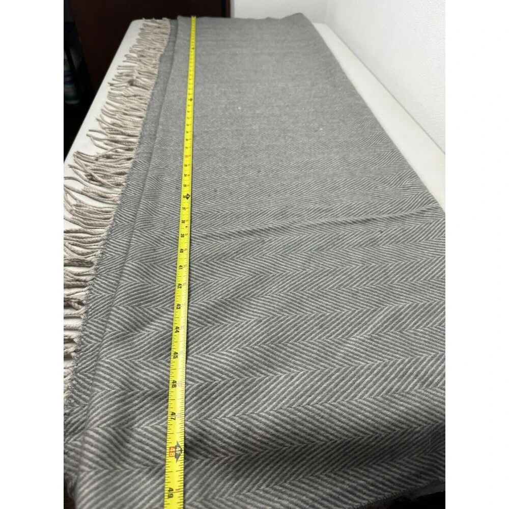 Kanata Blanket Co. Acrylic Blanket 61x50 Gray Knit Tassles With Logo - Clean!
